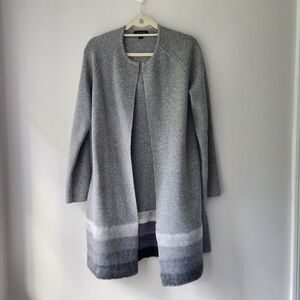 Ann Taylor Long Wool Cardigan | Size S | Gray, Cozy, Open Front, Flyaway, Crew
